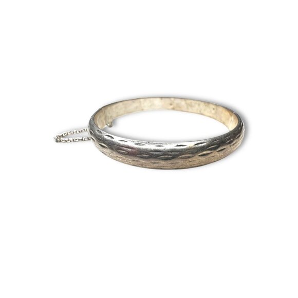 Vintage Sterling Silver Hinged Bangle Bracelet Safety Chain 7.25 K925TH - Picture 2 of 9